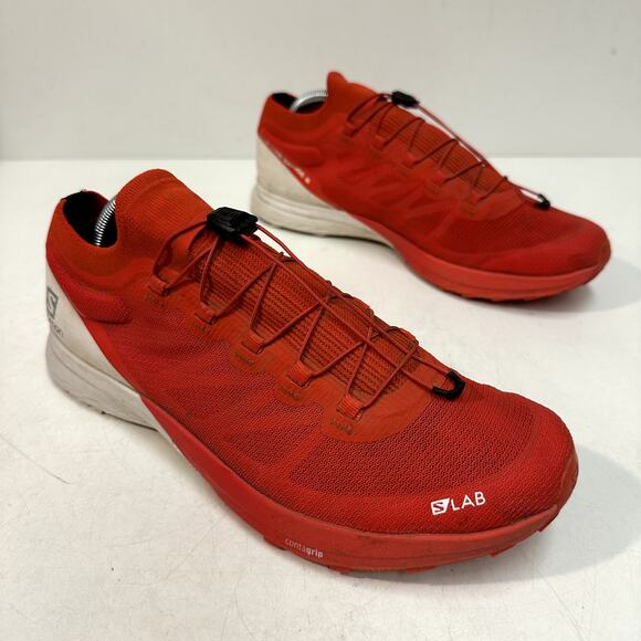 GOOD Salomon S/LAB ULTRA 3 Trail Running Shoe Red / White Unisex W 11 / M 10 - Picture 4 of 12